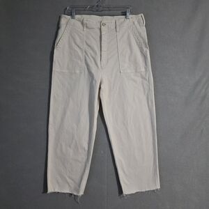 MOTHER Womens Patch Pocket Private Ankle Fray Button Fly White Jeans Size 33